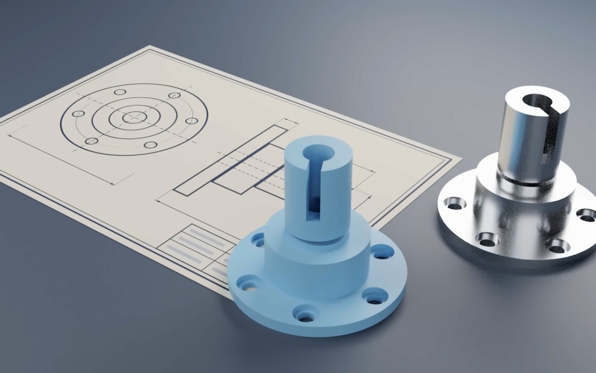 紙の図面と、そこから起こした3Dモデルのイメージ